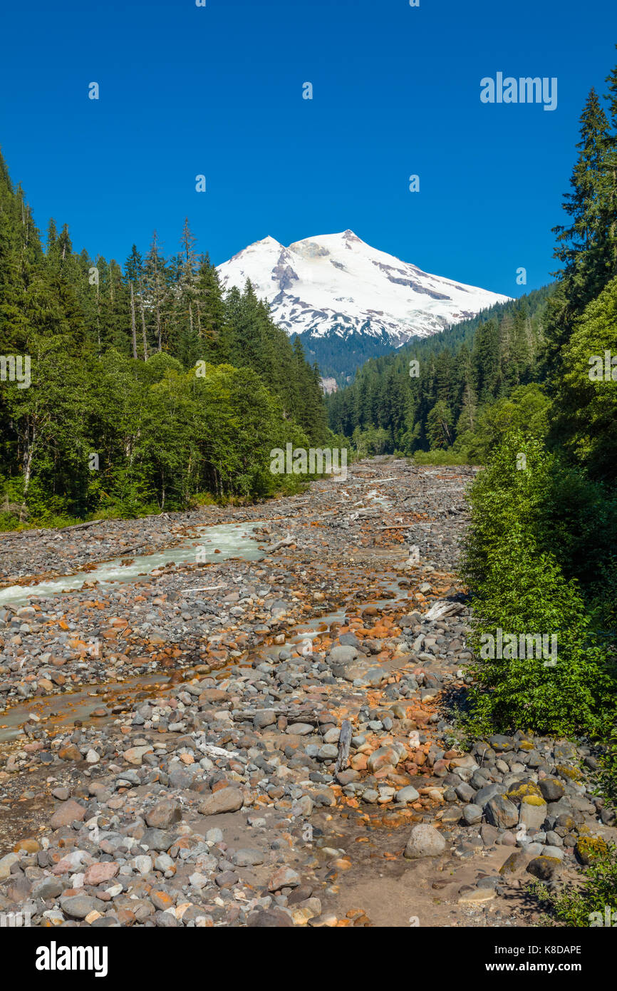 Boulder Creek and Mount Baker in Snoqualmie National Forest in Northwest Washington State Stock Photo