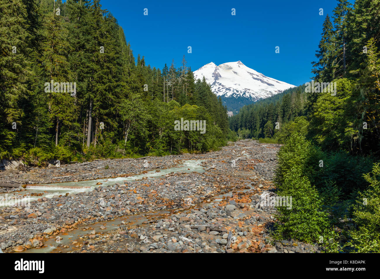 Boulder Creek and Mount Baker in Snoqualmie National Forest in Northwest Washington State Stock Photo