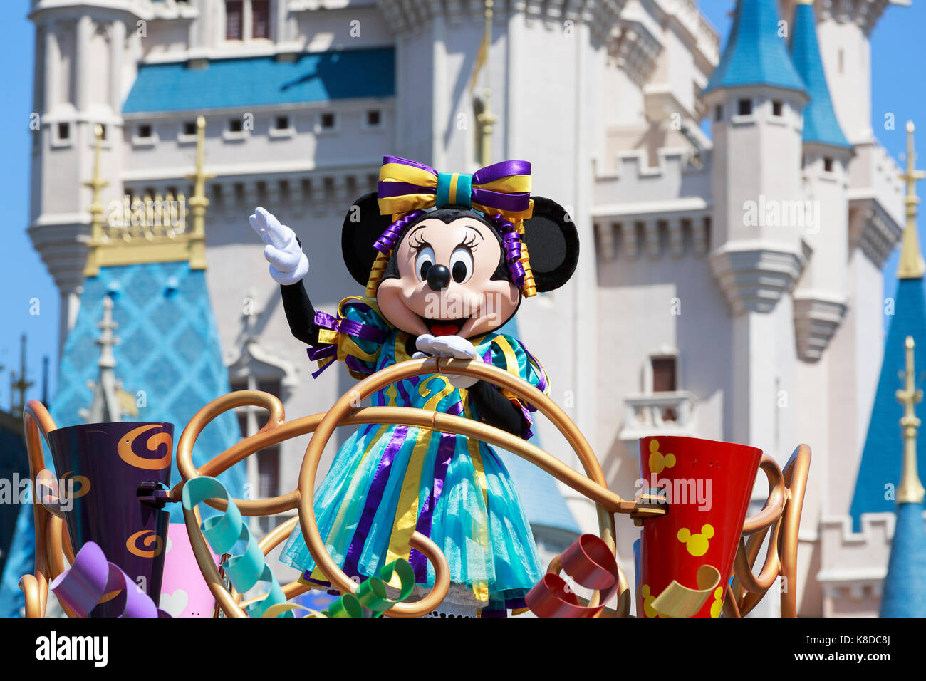 Minnie Mouse on parade at Walt Disney's Magic Kingdom theme park, Orlando, America, USA Stock Photo