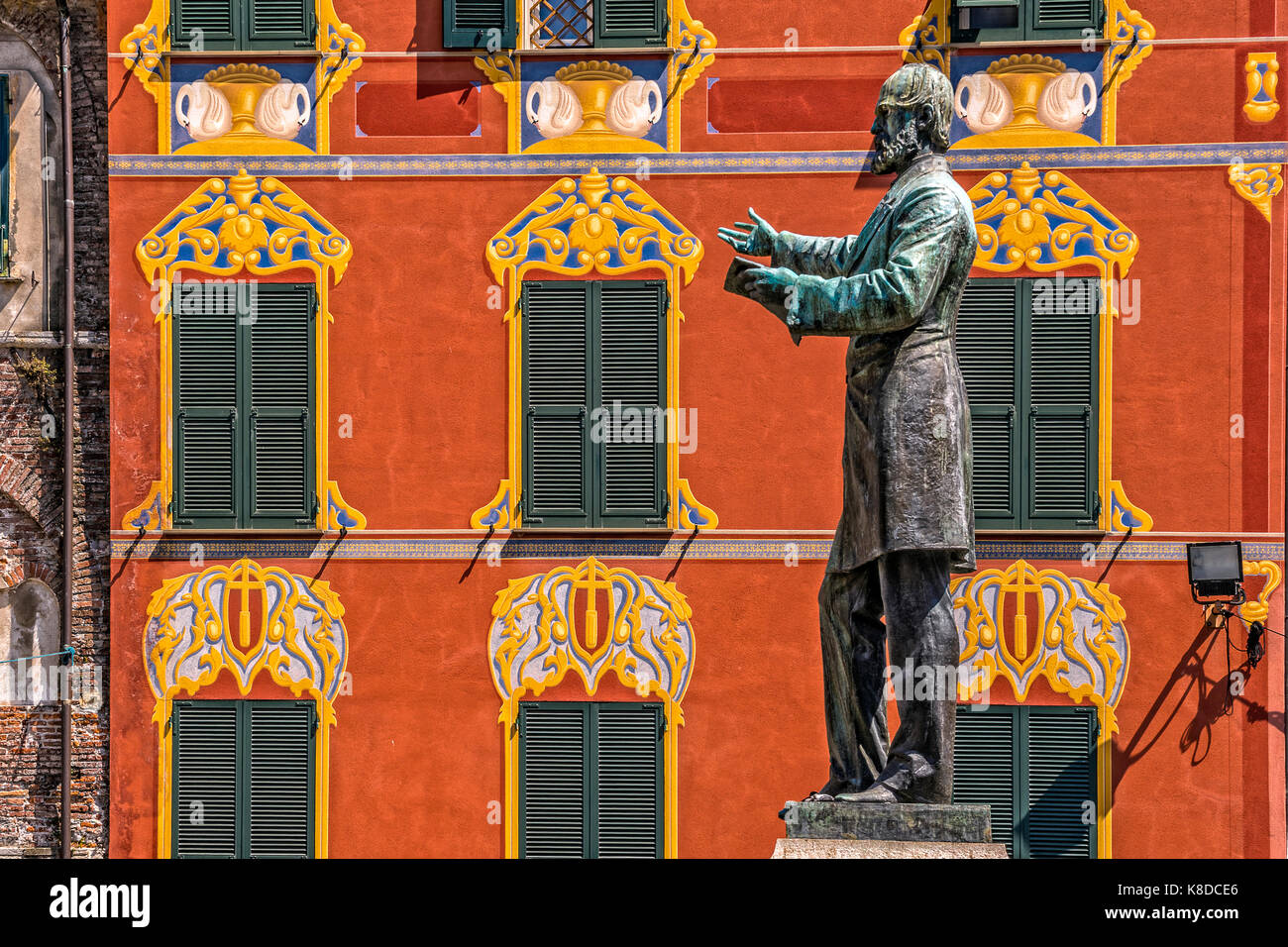 Italy Liguria Chiavari - Piazza Mazzini- statue of Giuseppe Mazzini Stock Photo