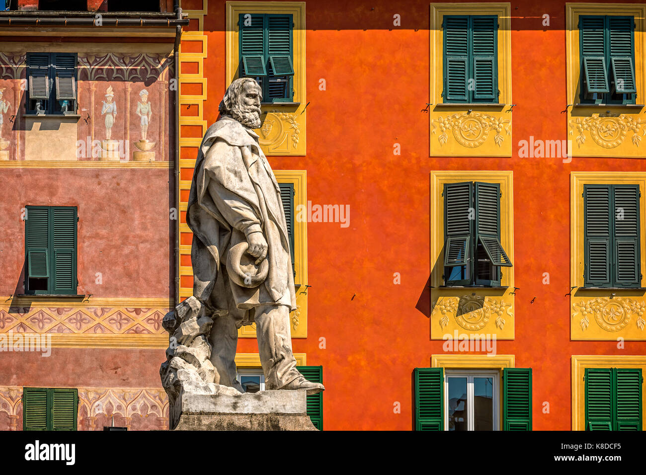 Italy Liguria Chiavari Piazza Matteotti Houses and Statue of
