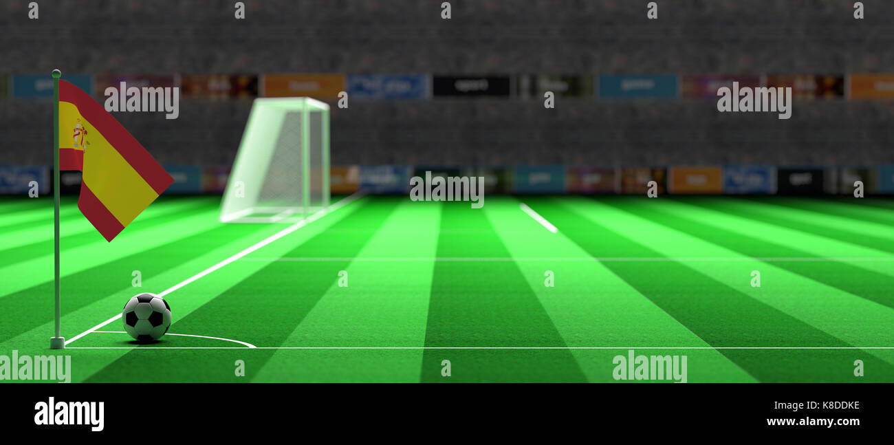 Spain flag on a soccer football field. 3d illustration Stock Photo - Alamy