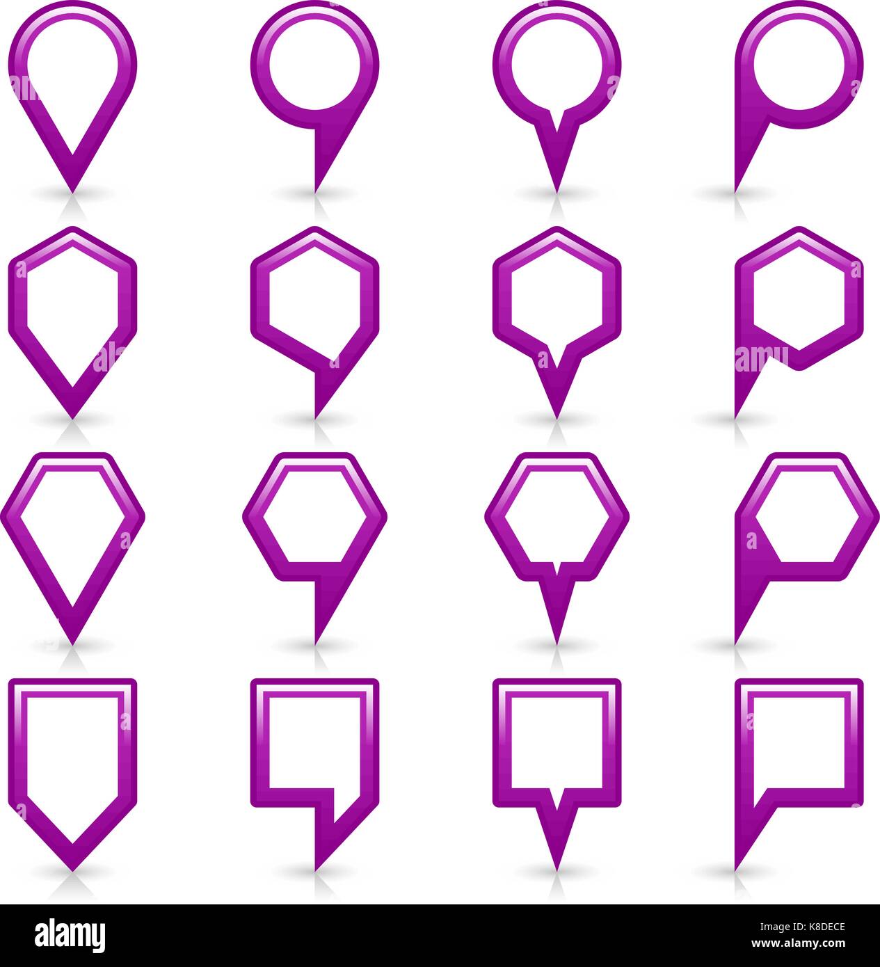 Flat purple color map pin sign location icon with gray shadow and ...