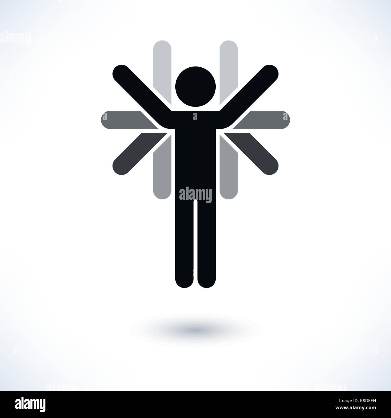 Logotype people black and gray man figure with many hands in flat style ...