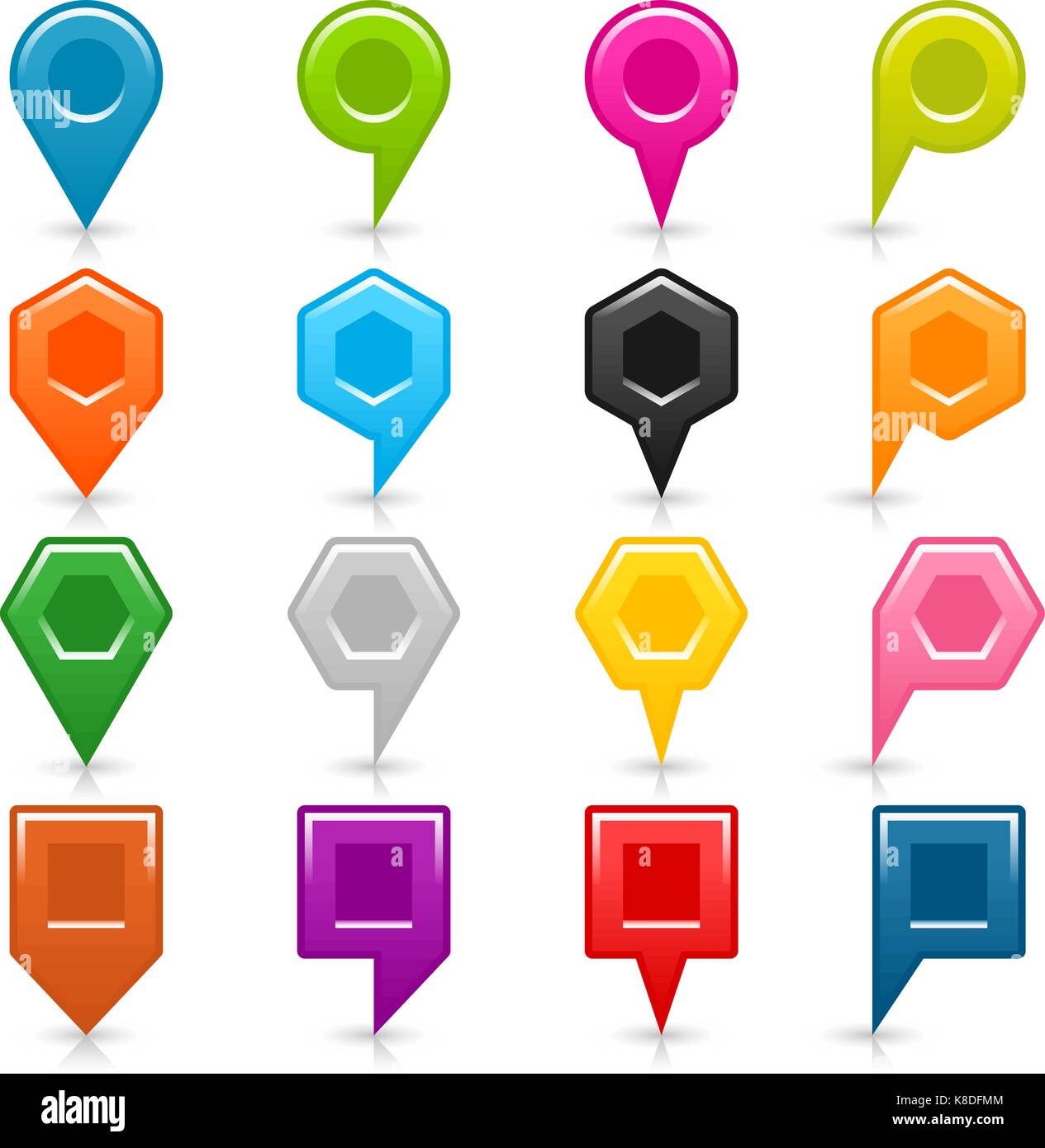 16 blank map pins sign location icon with shadow reflection on white ...