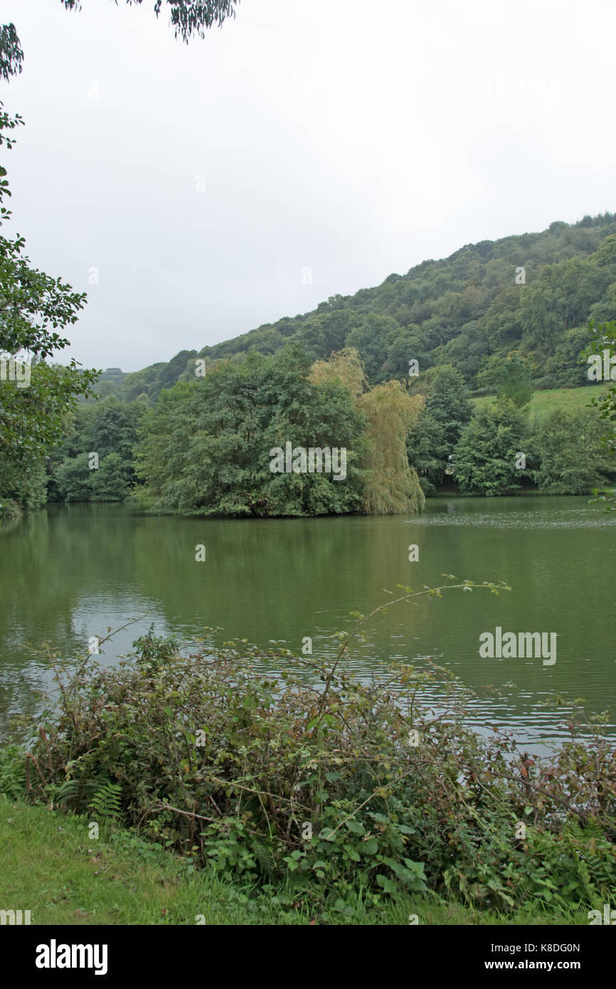 Fishing lake at Newberry Valley Park, Combe Martin, Devon Stock Photo