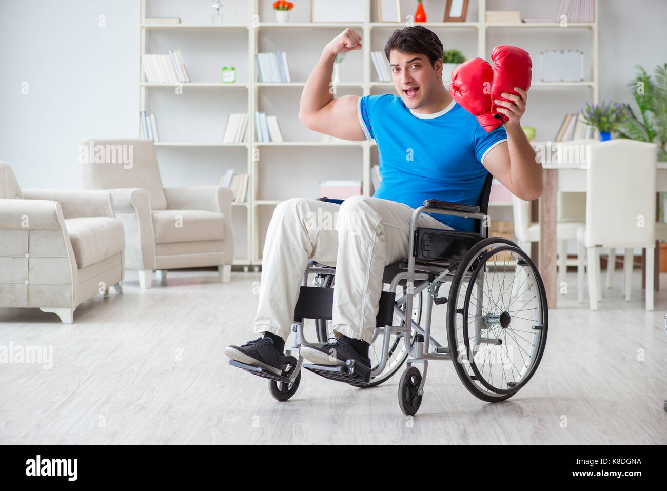 Disabled boxer at wheelchair recovering from injury Stock Photo Alamy