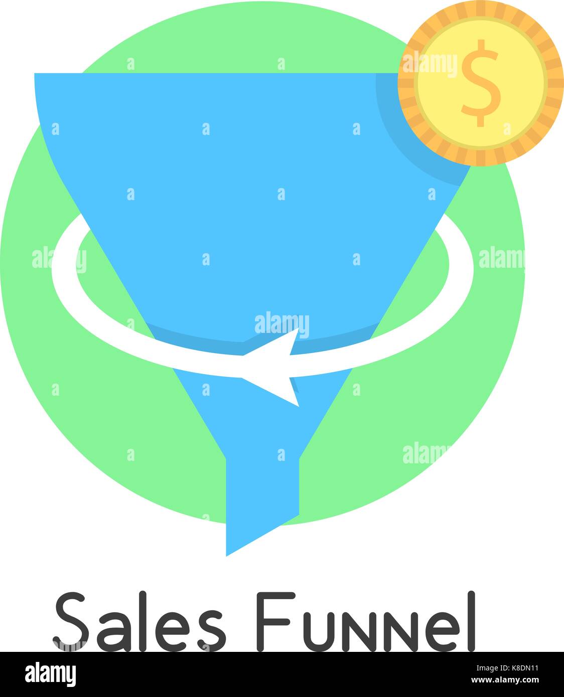 simple sales funnel in green circle with coin Stock Vector