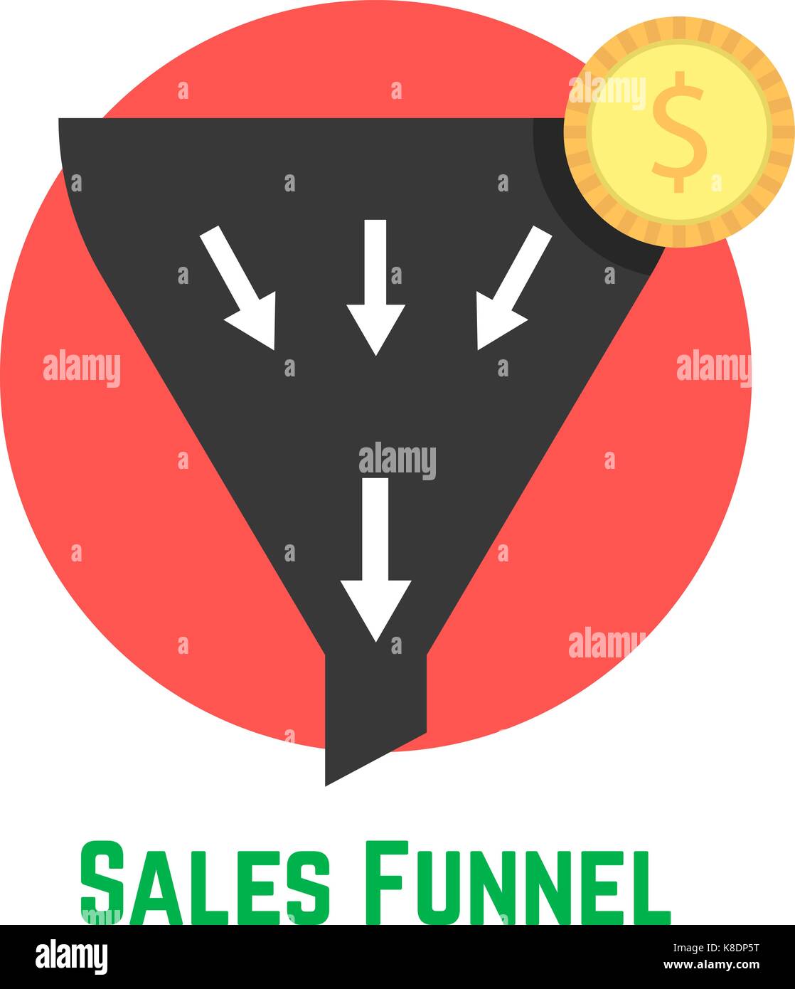 sales funnel in red circle with coin Stock Vector