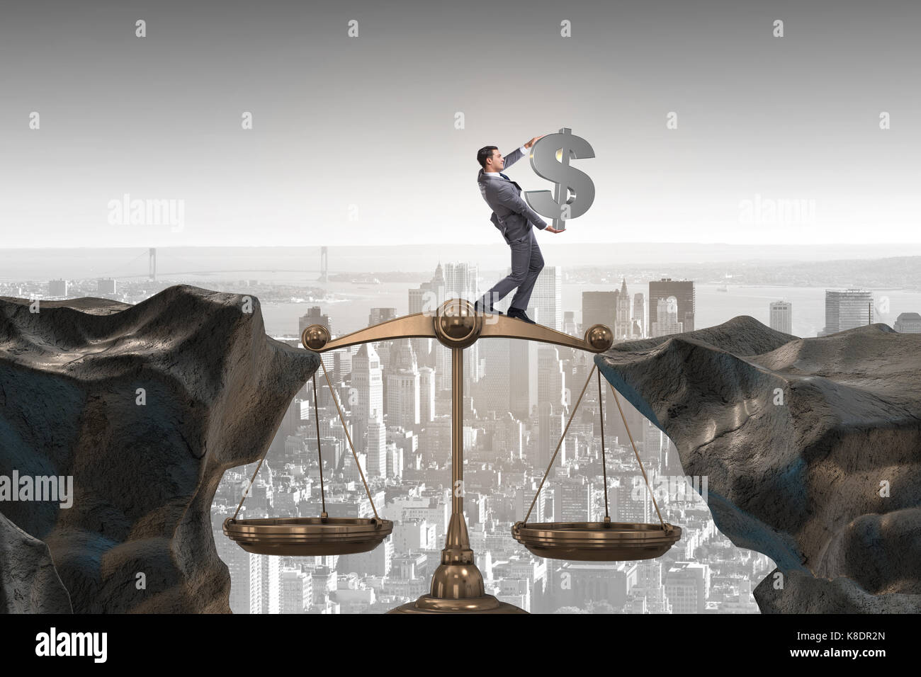 Businessman holding dollar sign in justice concept Stock Photo - Alamy