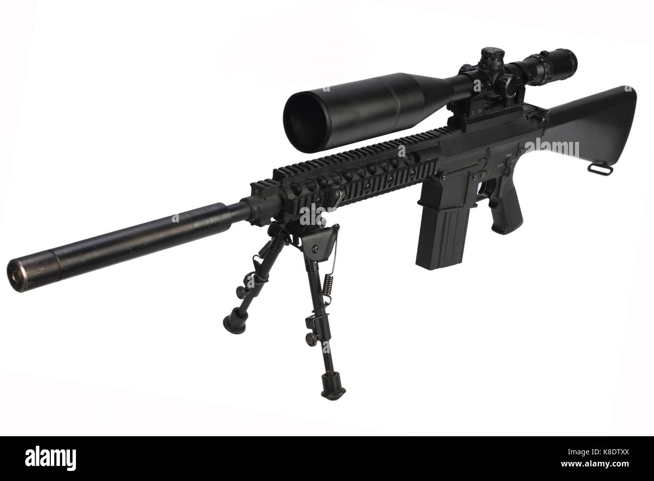 sniper rifle with bipod and supressor isolated on a white background ...