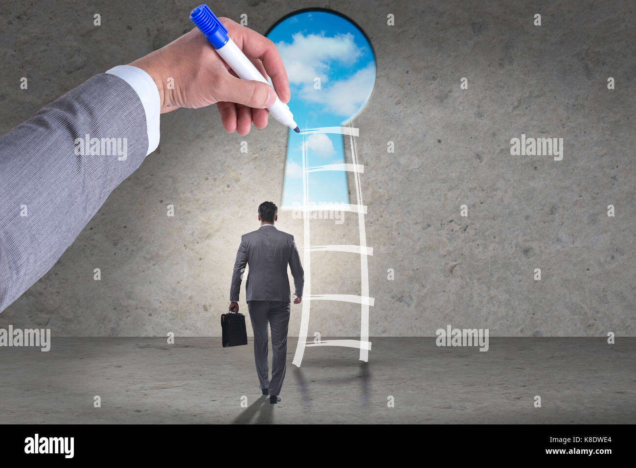 Businessman climbing career ladder in business concept Stock Photo - Alamy