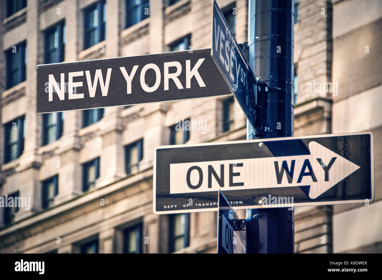 New York written on a roadsign, in New York City, USA Stock Photo