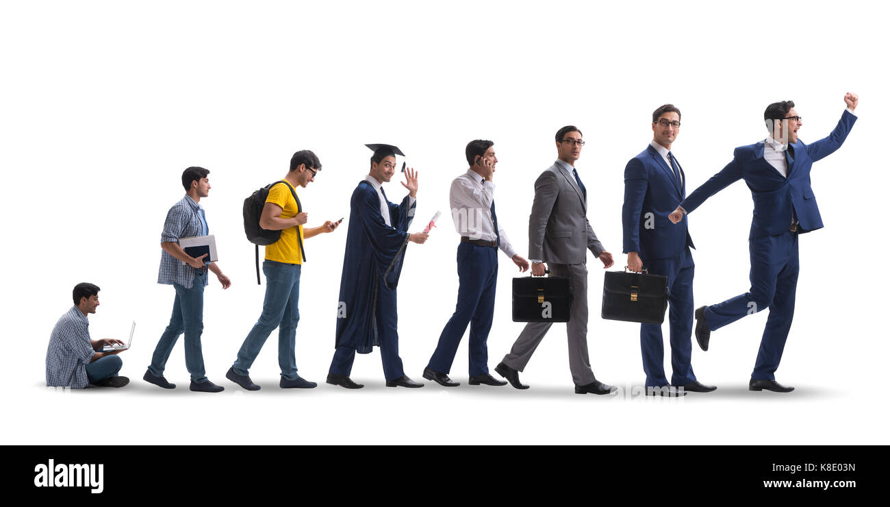 Business concept with man progressing through stages Stock Photo - Alamy