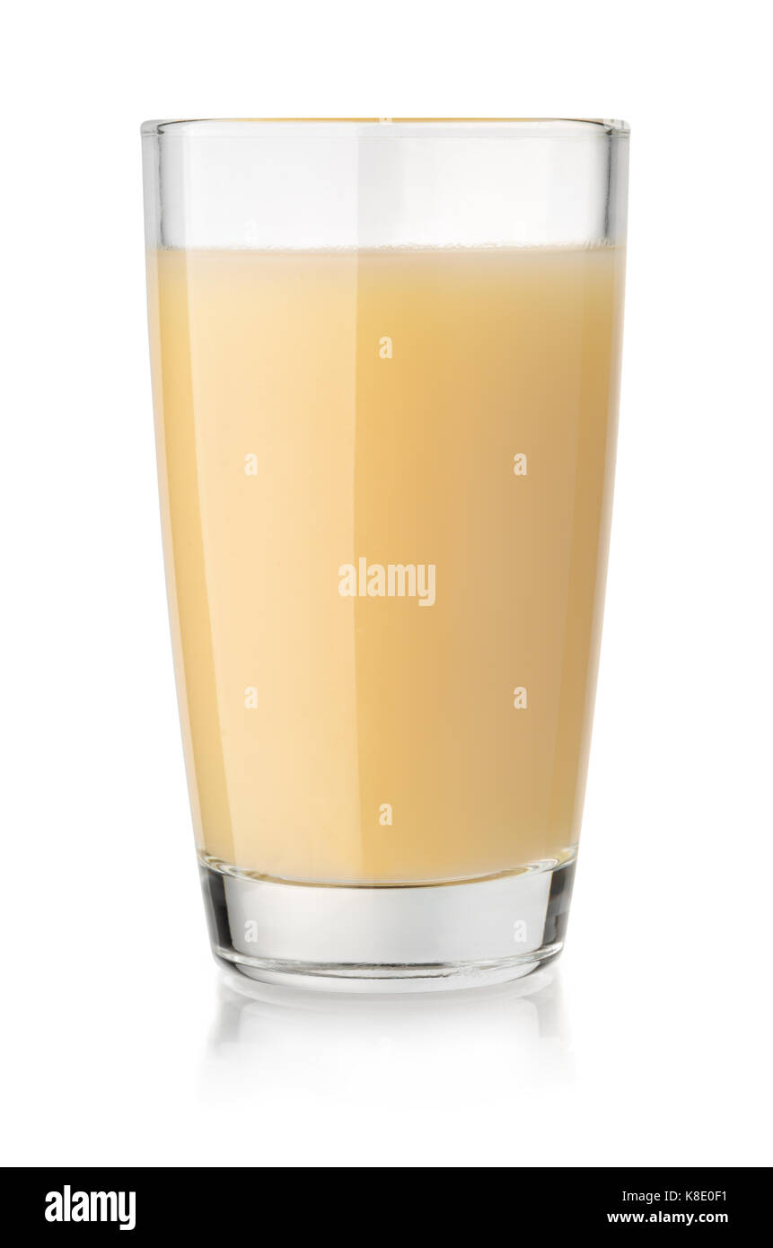 Glass of banana juice isolated on white Stock Photo