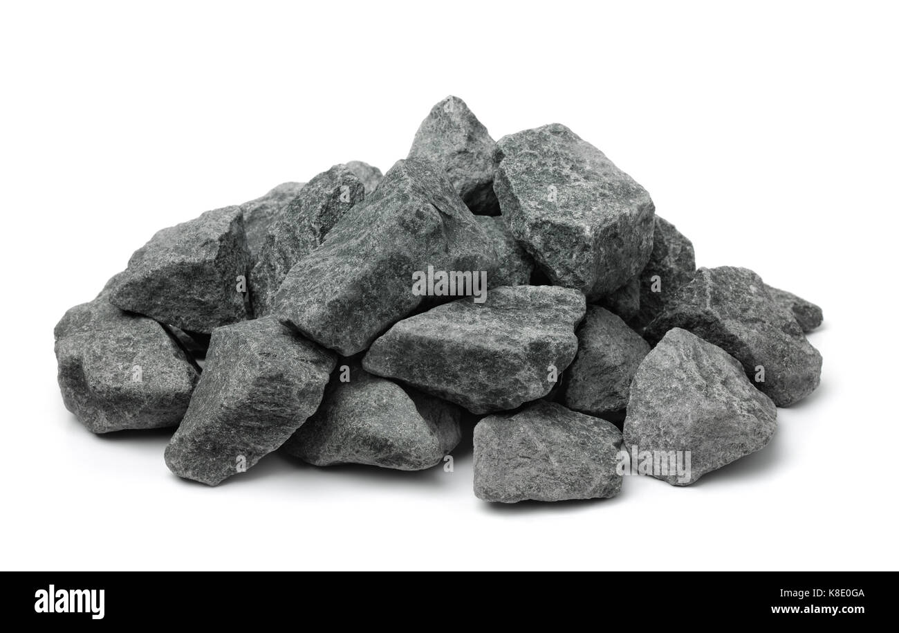 Pile of crushed granite rock isolated on white Stock Photo