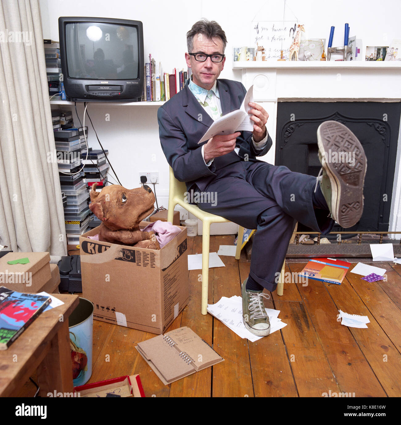 John Hegley , English performance poet, author, comedian, musician and songwriter photographed at his home in Islington London, England, United Kingdom. Stock Photo