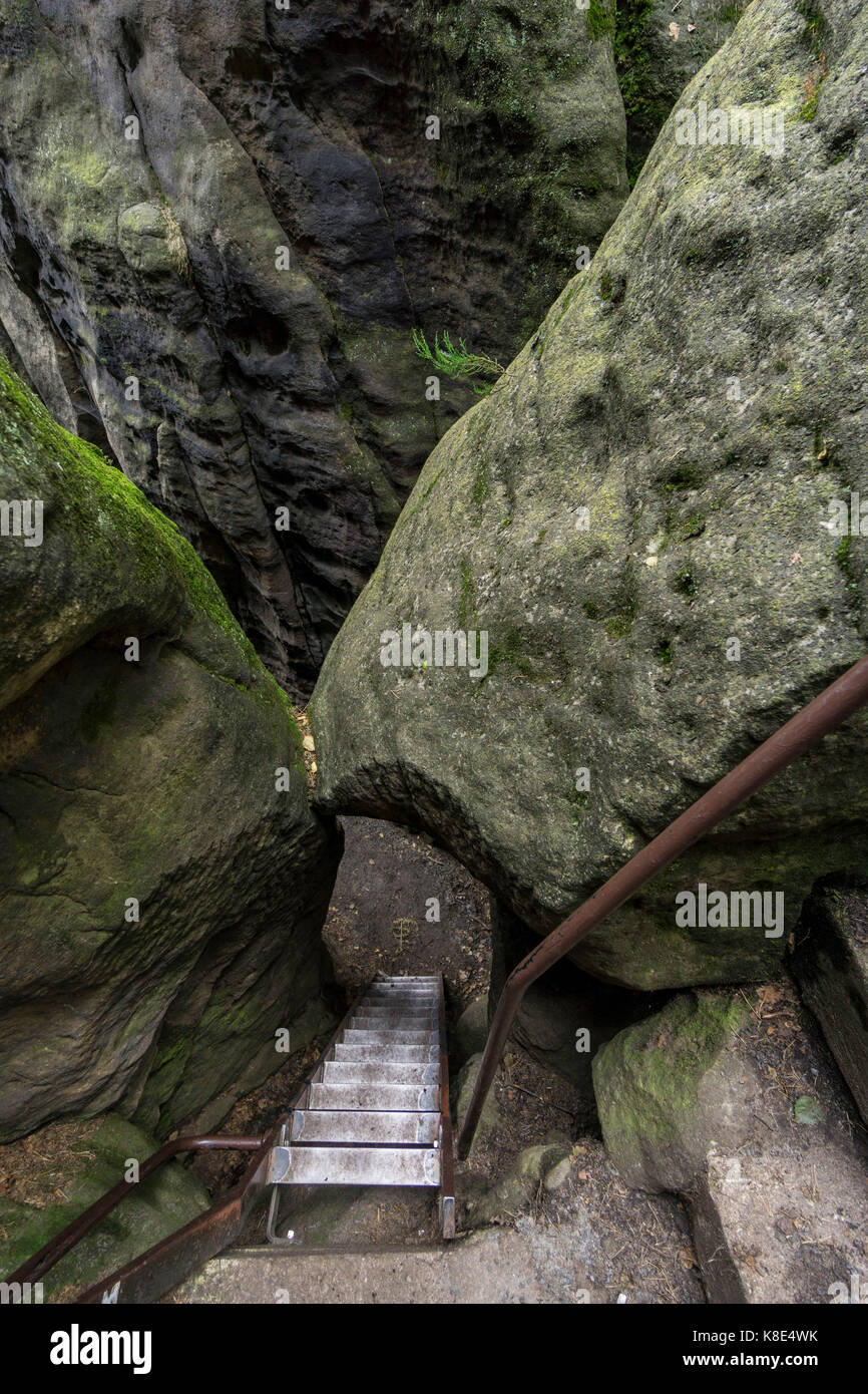 Elbsandsteingebirge, Pfaffenstein, rise with bottleneck, Aufstieg mit Nadeloehr Stock Photo