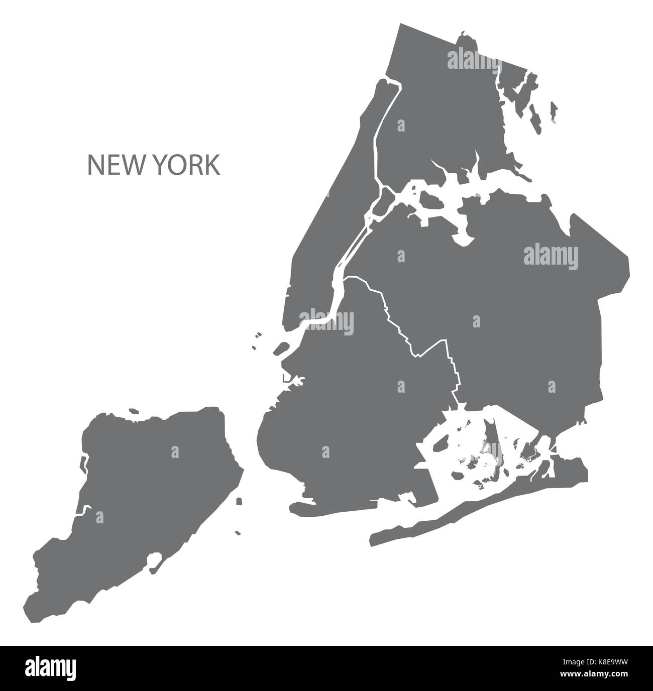 New York city map with boroughs grey illustration silhouette shape Stock Vector
