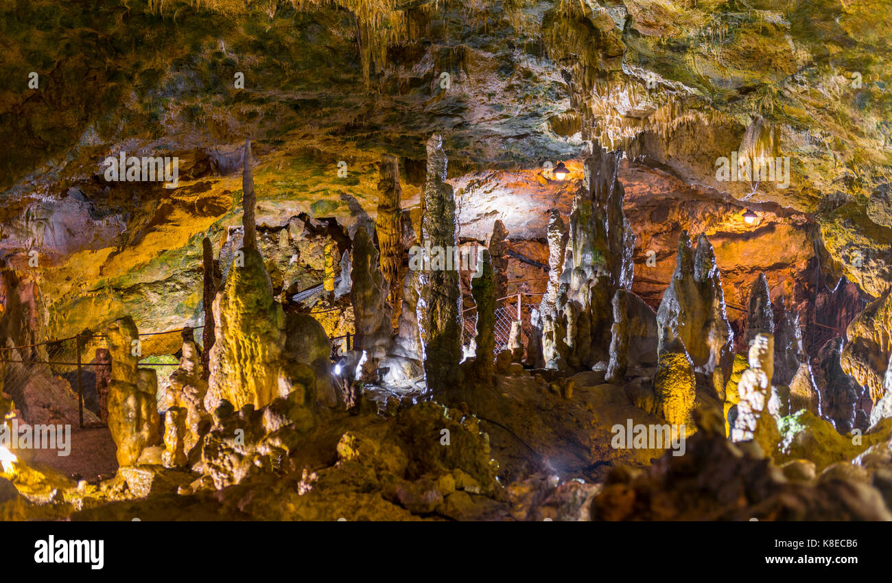 Nebula cave, stalagmites and stalactites, Sonnenbühl, Baden-Württemberg, Germany Stock Photo
