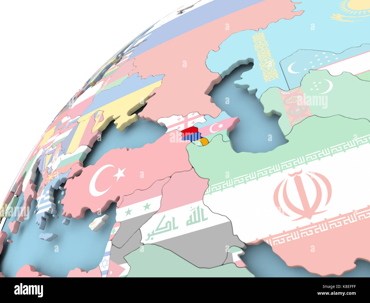 Map of Armenia on political globe with embedded flag. 3D illustration ...