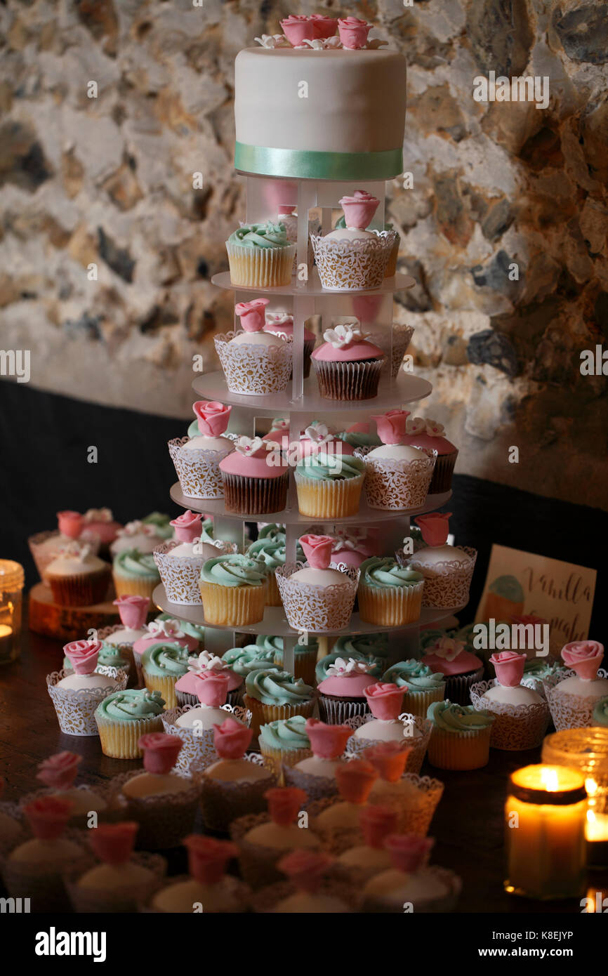 wedding cupcakes used as a wedding cake. Stock Photo