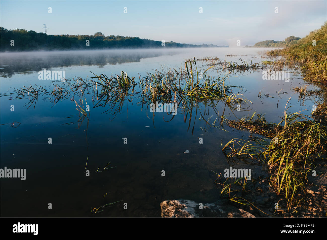 Mist and foggy mornign at the river. Russian landscape Stock Photo Alamy