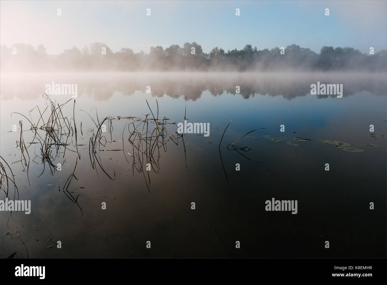 Mist and foggy mornign at the river. Russian landscape Stock Photo Alamy