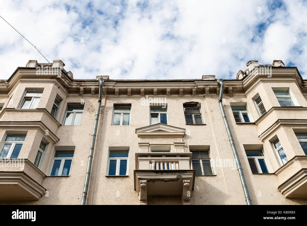 facade of typical urban house of the late 19th century in Arkhangelskiy Lane in center of Moscow city. Bari's profitable house is residential building Stock Photo