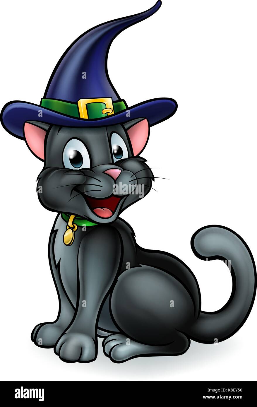 Witches Hat Black Cat Cartoon Character Stock Vector