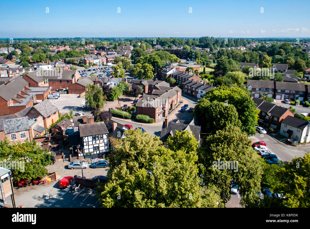 Aerial view of Sandbach from St Mary's church tower, Cheshire, England ...