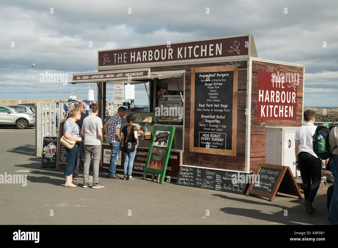 Fast food stand at Seahouses harbour, Northumberland, England Stock