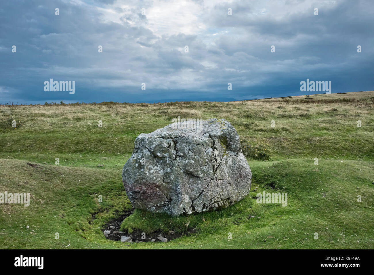 Hergest Ridge, Kington, Herefordshire, UK. The Whetstone (Wheat Stone) on the Offa's Dyke Path, a glacial erratic boulder and ancient boundary marker Stock Photo