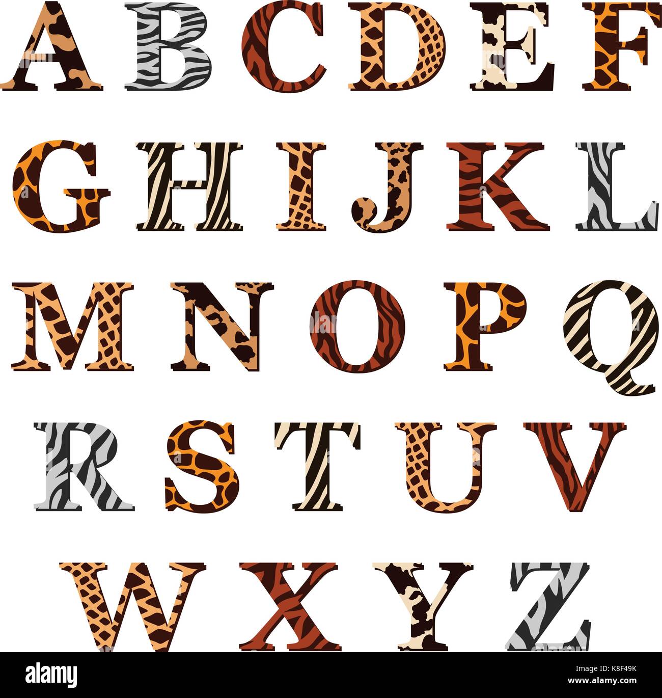 Vector capital letters of the Latin alphabet with animal print