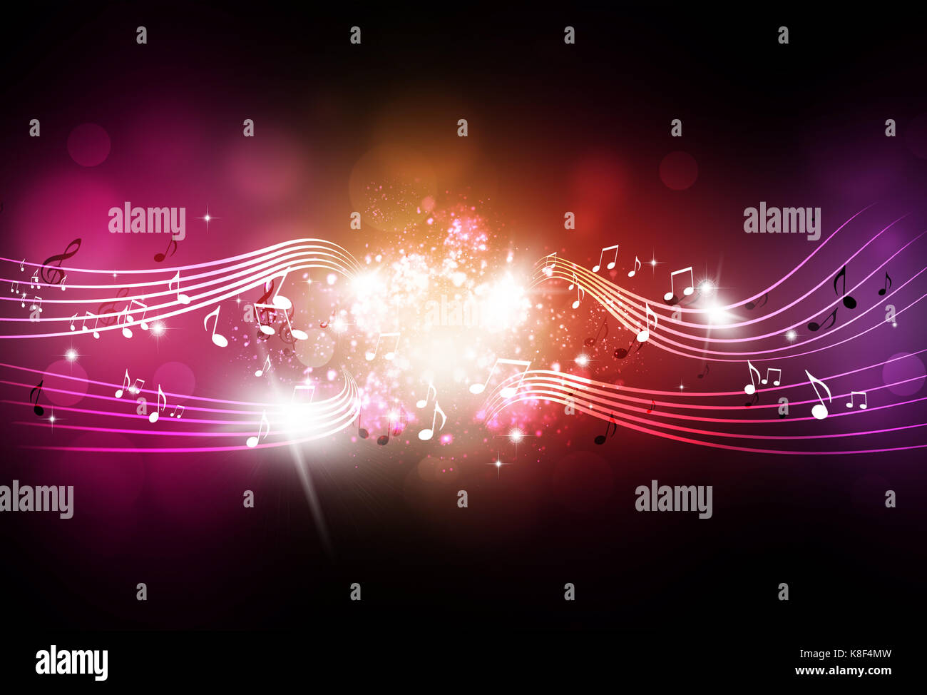 abstract music notes and blurry lights on multicolor background Stock ...