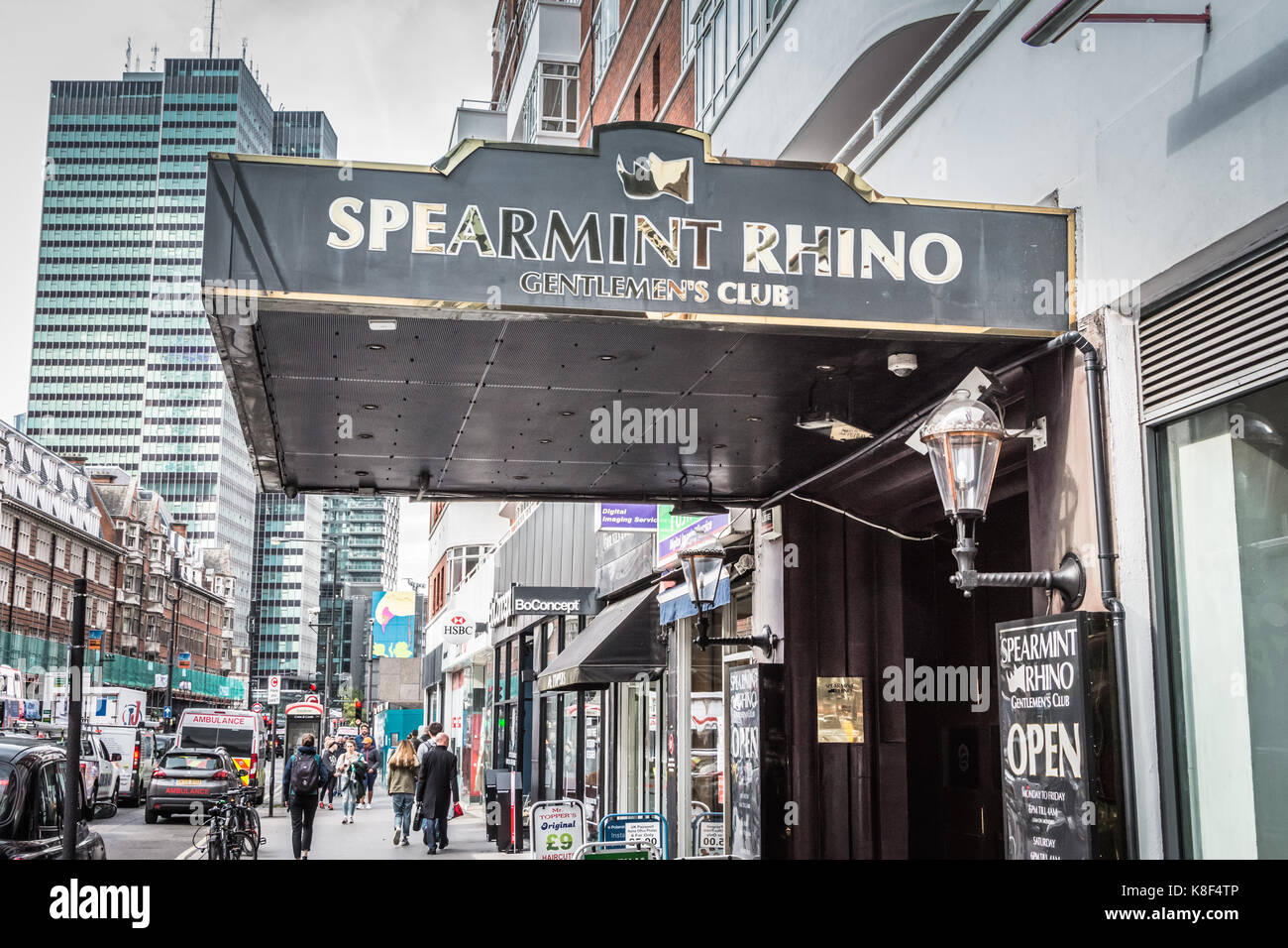 Spearmint Rhino gentlemen's club on Tottenham Court Road, London, UK Stock Photo