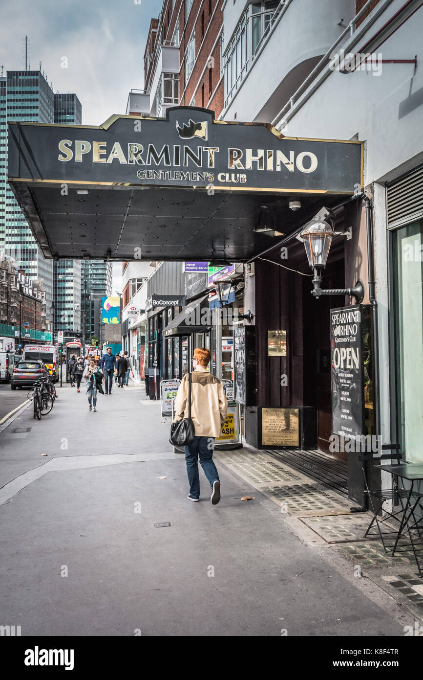 Spearmint Rhino gentlemen's club on Tottenham Court Road, London, UK Stock Photo