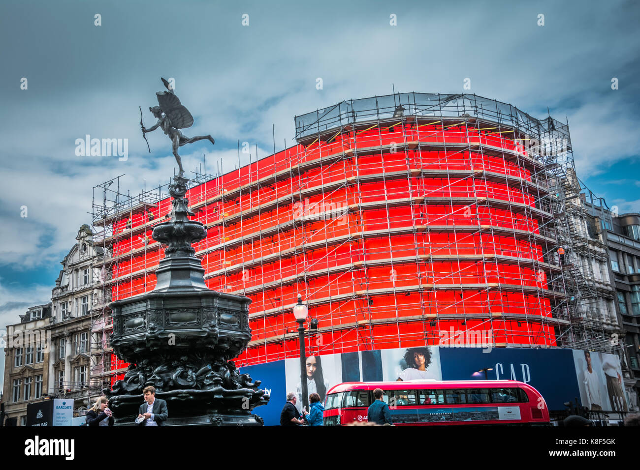 Piccadilly Lights, the world-famous illuminated advertising boards, undergoing a high-tech upgrade and makeover before switch-on in autumn 2017. Stock Photo