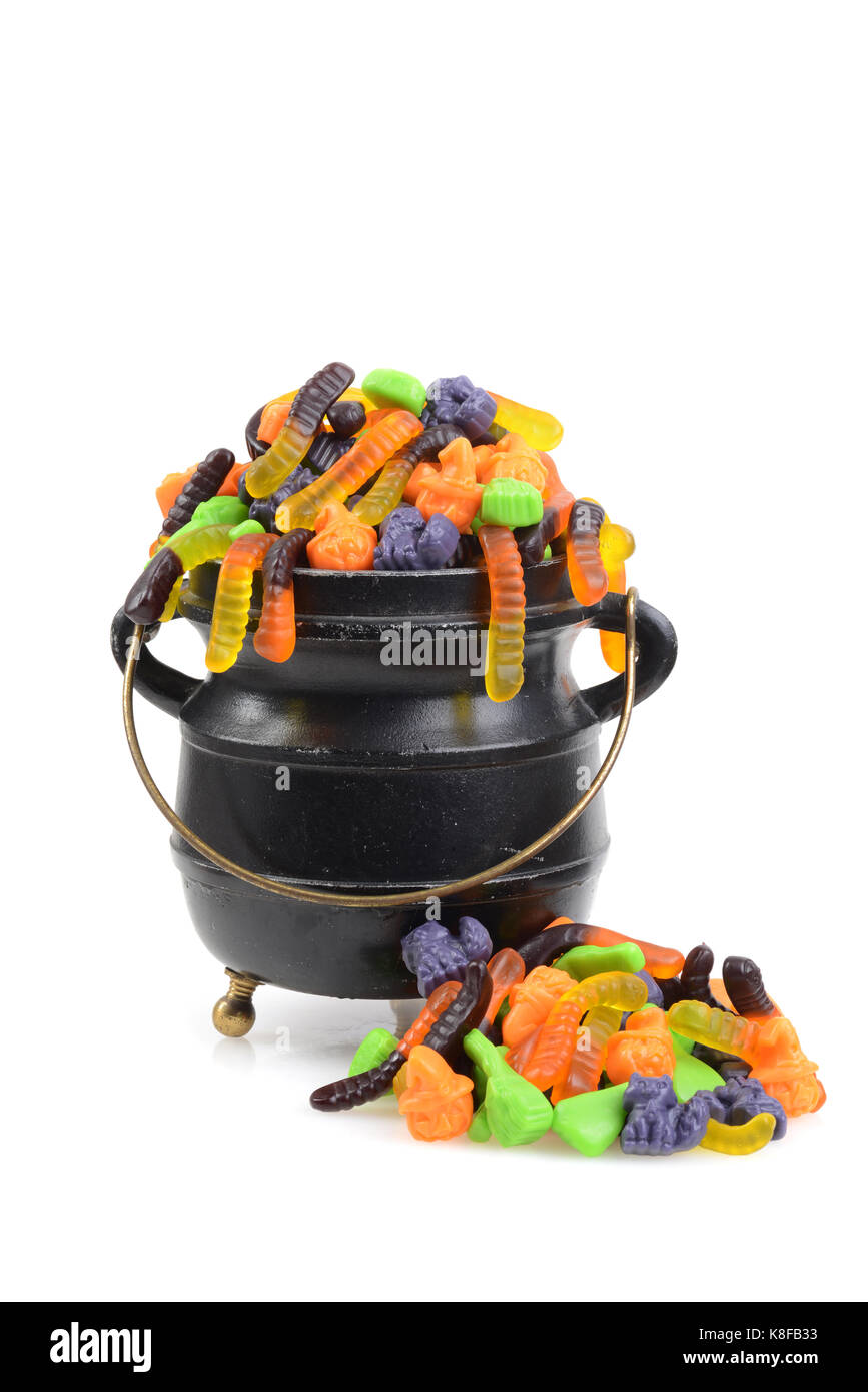 black cauldron of halloween candy Stock Photo Alamy