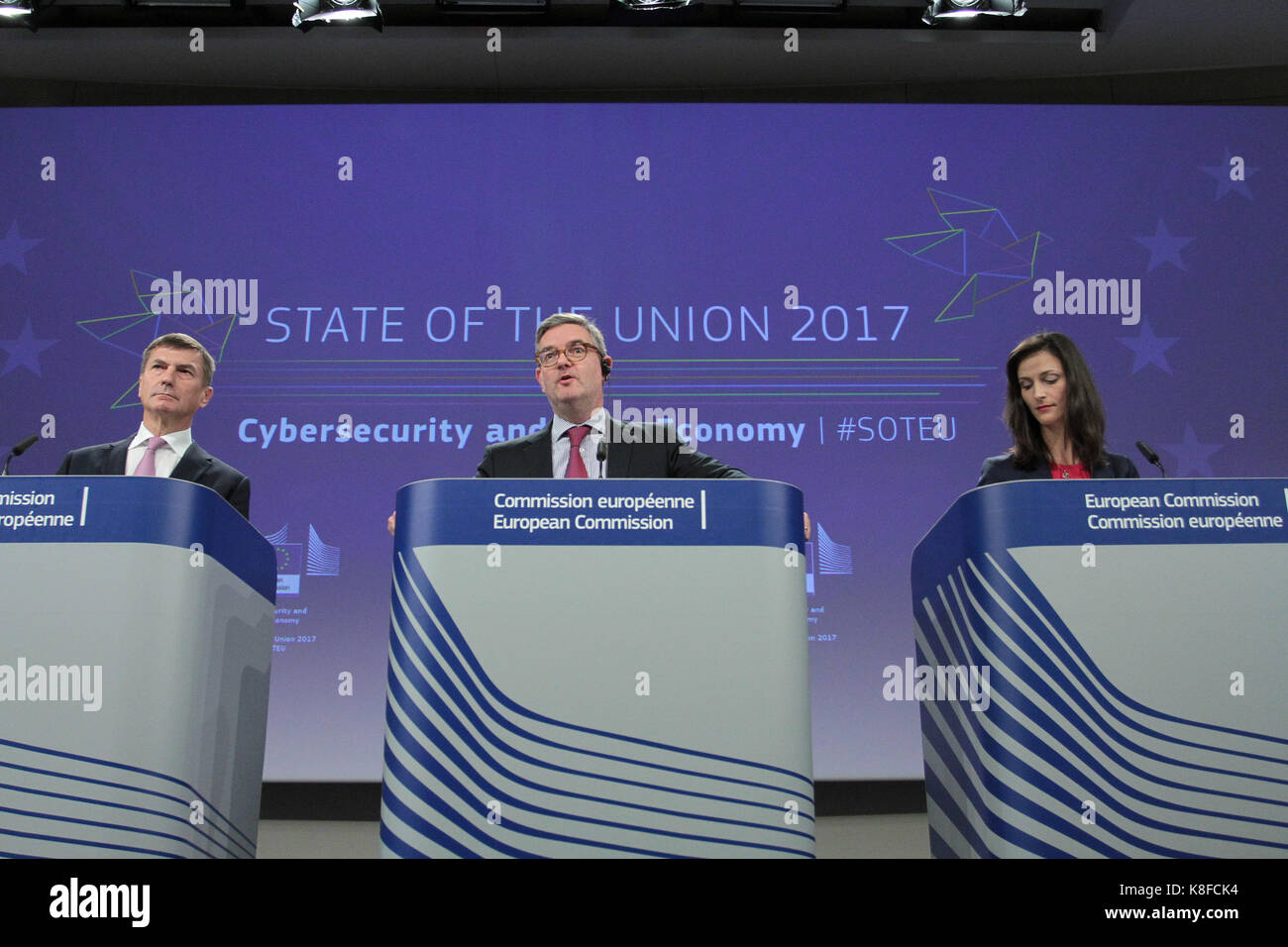 Brussels, Belgium. 19th Sep, 2017. State of the Union 2017 Press conference by Vice-President Andrus ANSIP, and Commissioners Julian KING and Mariya GABRIEL on Cybersecurity and data package Credit: Leo Cavallo/Alamy Live News Stock Photo