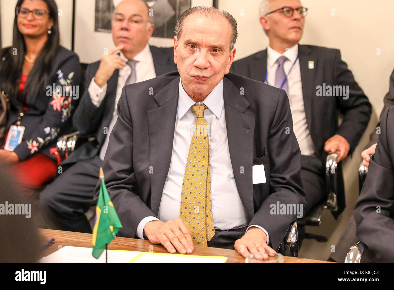New York, USA. 19th Sep, 2017. Michel Temer, President of Brazil, accompanied by Foreign Ministers Aloysio Nunes during a meeting with the Heads of Delegations of the Member Countries of the Community of Portuguese Speaking Countries at the headquarters of the Permanent Mission of Brazil to the United Nations in New York in the United States of America this Tuesday, September 19. Credit: Brazil Photo Press/Alamy Live News Stock Photo