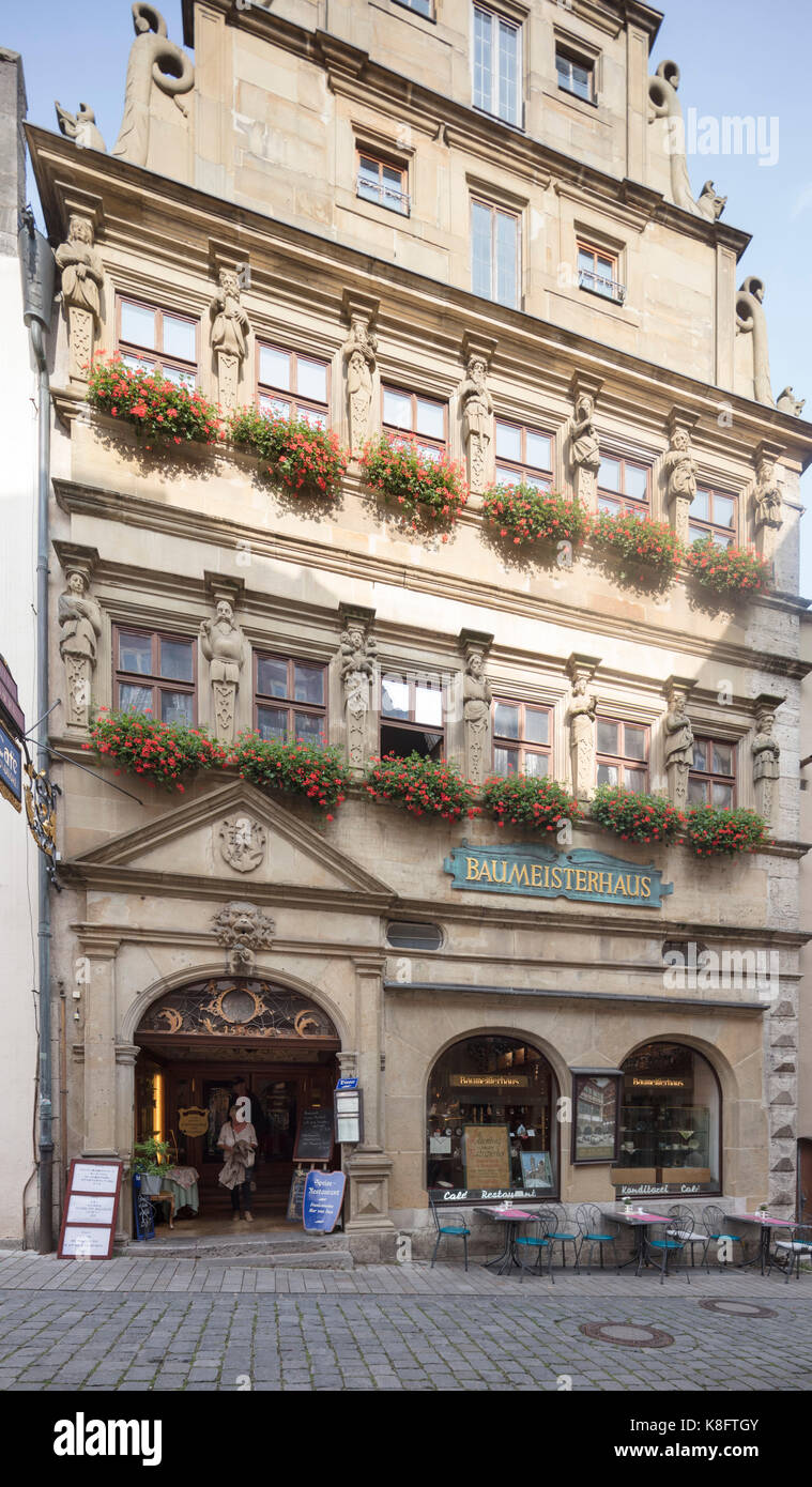Baumeisterhaus restaurant, near medieval town center of Rothenburg ob der Tauber, Franconia, Bavaria, Germany Stock Photo
