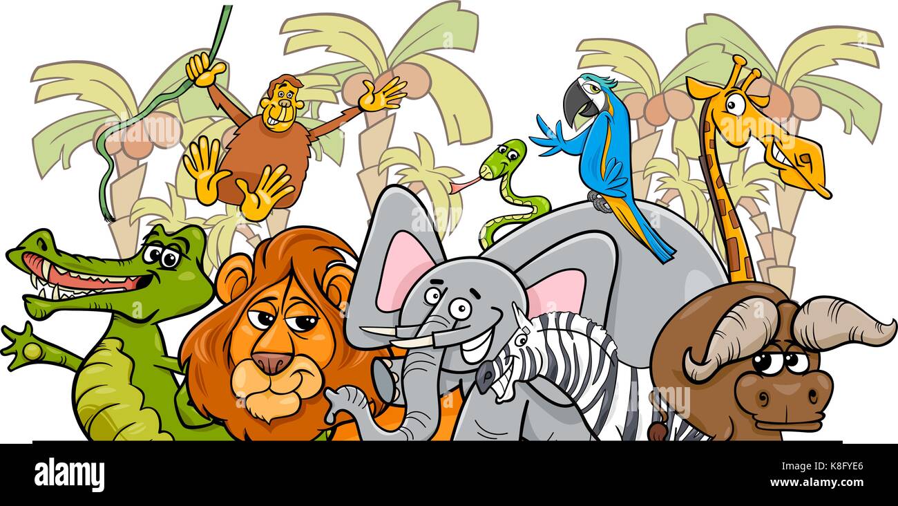 Cartoon illustration of African Safari Wild Animal Characters Group ...