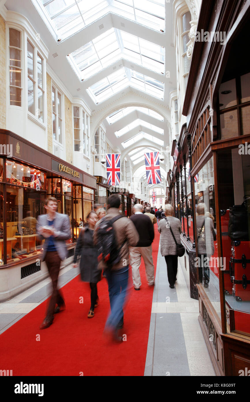 London, UK - June 4, 2012: Inside view of Burlington Arcade, 19th century European shopping gallery, behind Bond Street from Piccadilly through to Bur Stock Photo