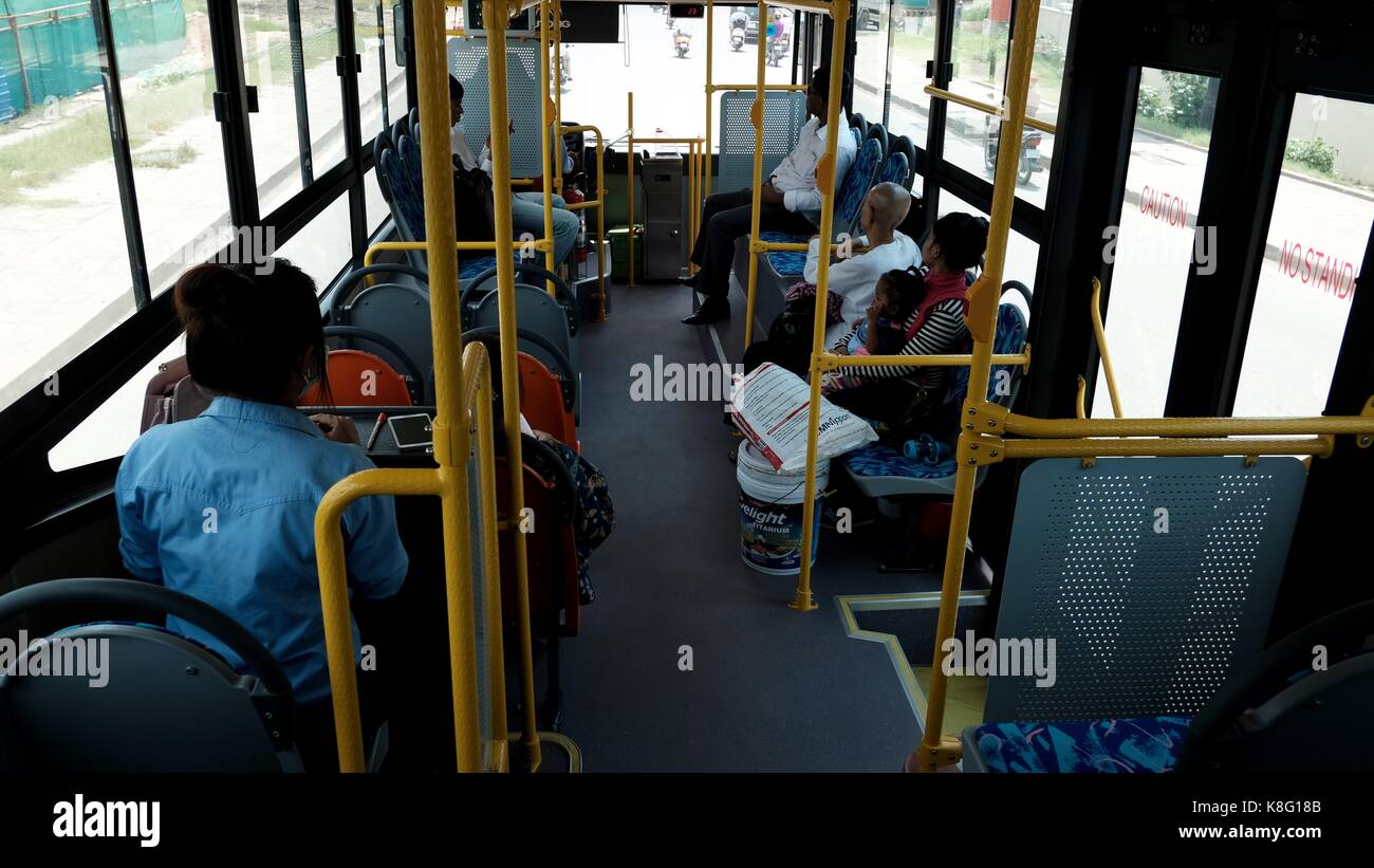 City Bus route1 near Chbar Ampov Monivong Bridge bus stop in Phnom Penh
