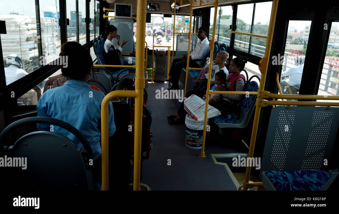 City Bus route1 near Chbar Ampov Monivong Bridge bus stop in Phnom Penh