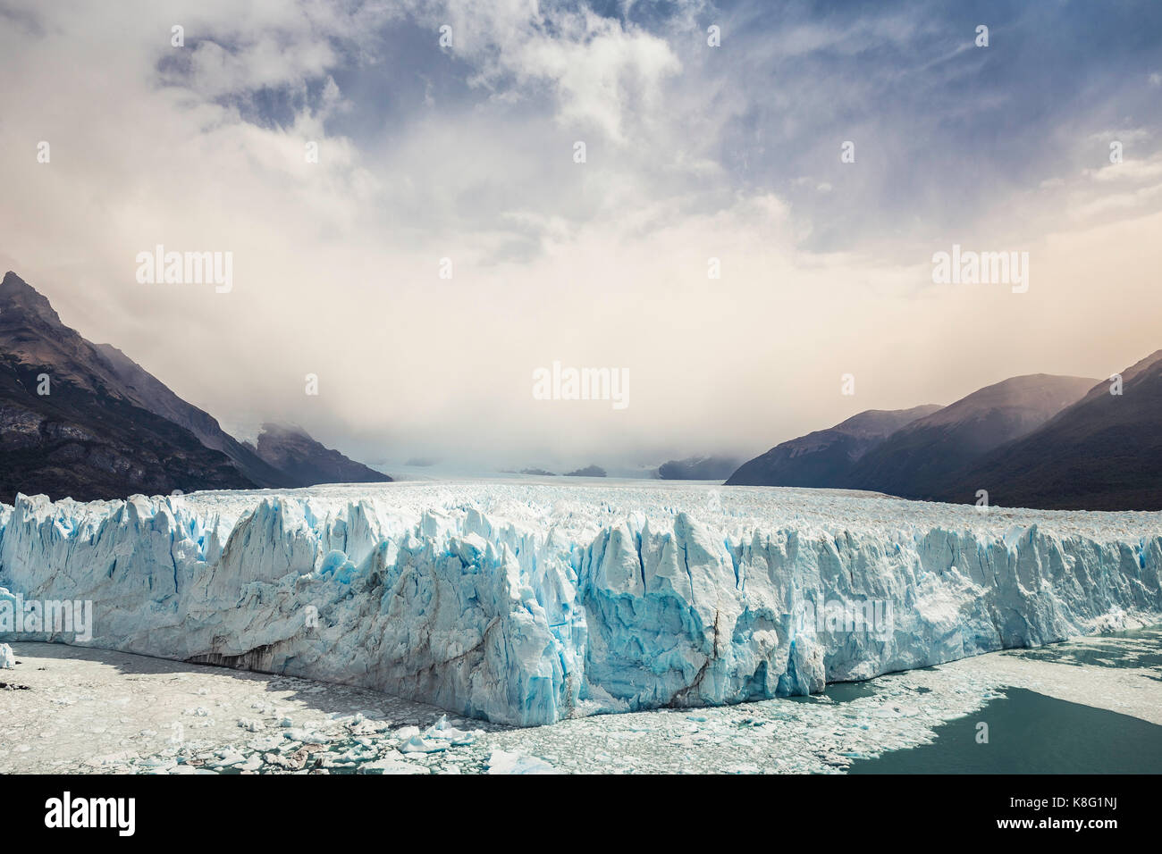 View of Perito Moreno Glacier and mountains in Los Glaciares National Park, Patagonia, Chile Stock Photo