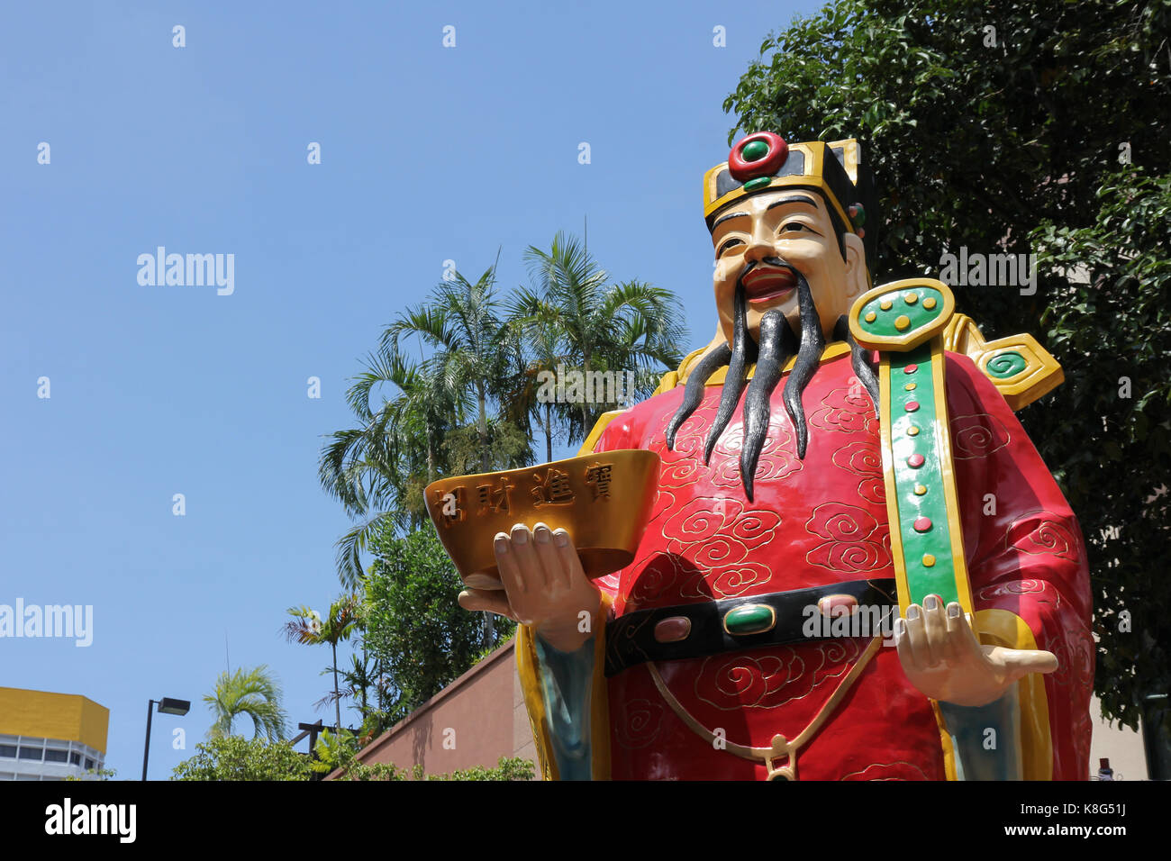 Statue of Fu Xing, Chinese star god of good fortune, on display during