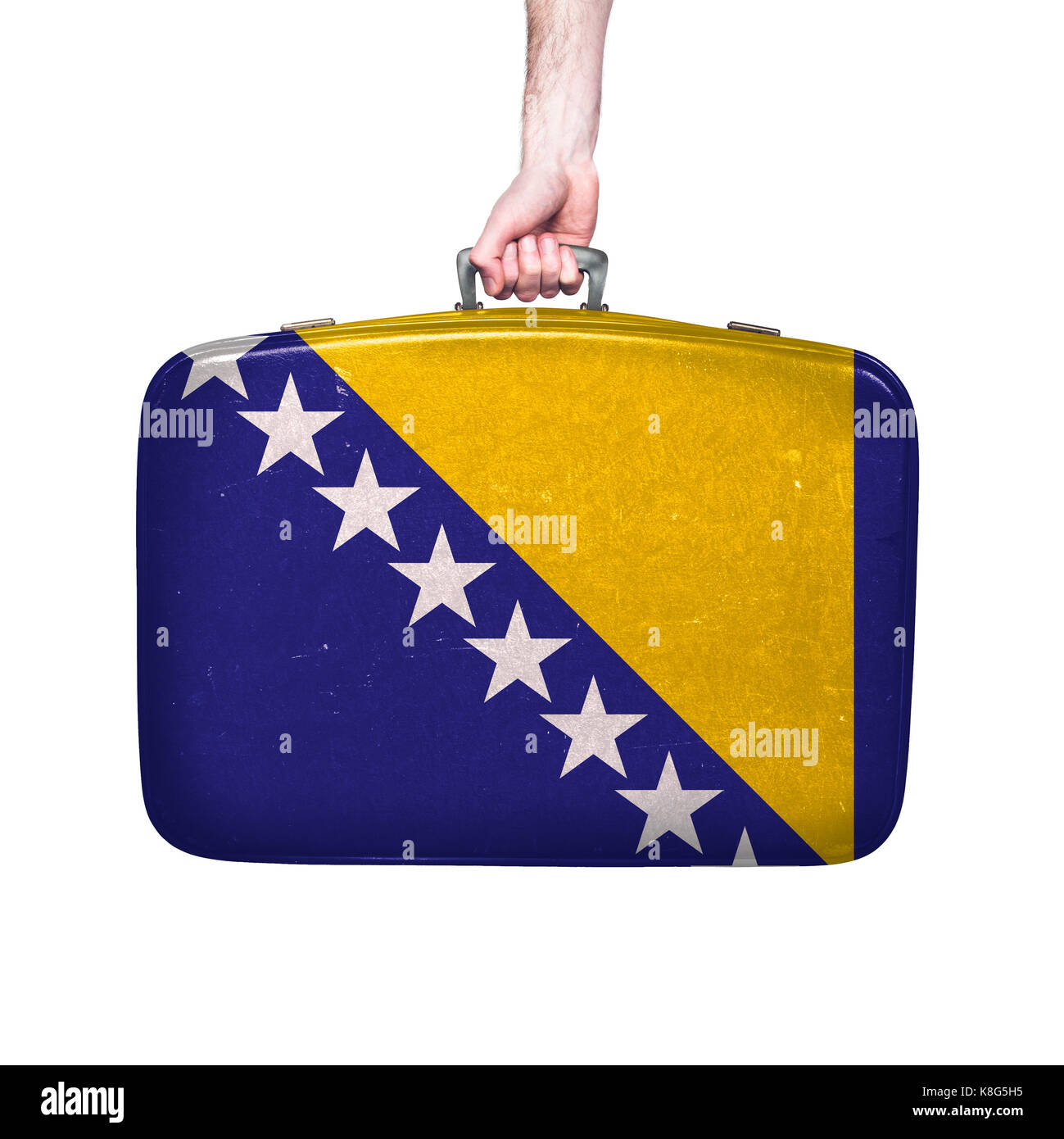 bosnia flag on a vintage leather suitcase Stock Photo - Alamy