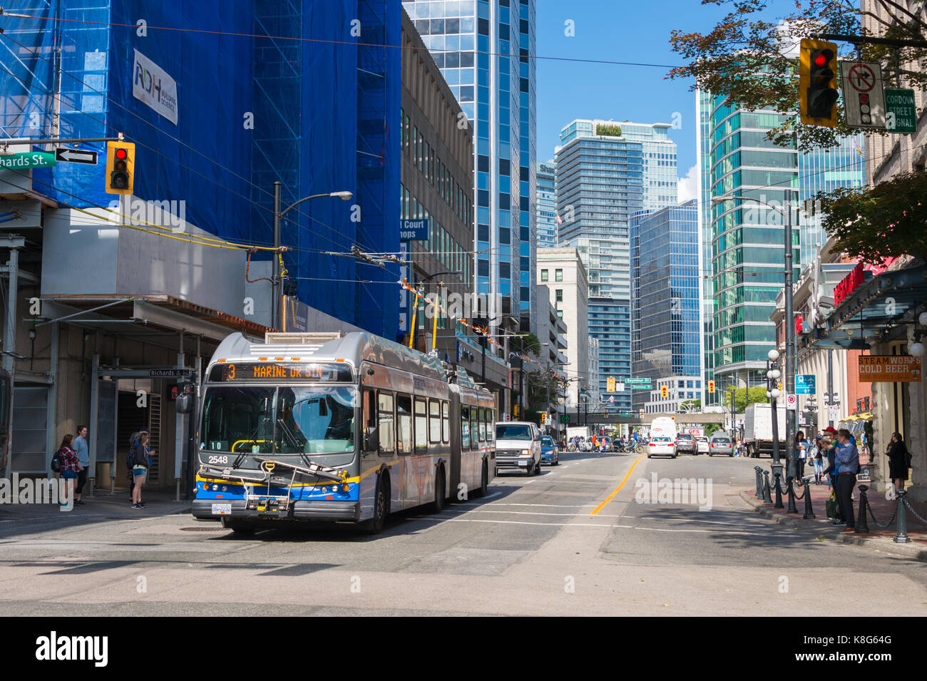 Vancouver, British Columbia, Canada - 13 September 2017: Vancouver TransLink Transit System bus on Cordova Street Stock Photo